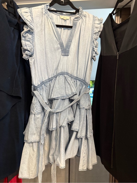 Elan Dresses & Skirts - Elan Light Blue Ruffle-Trim Denim Dress